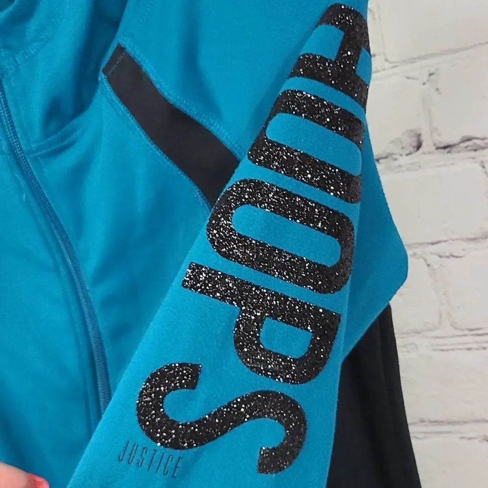 Justice Active 8/10 Girls Hoops Basketball Zip Up Jacket Soft Sporty Blue Hoodie